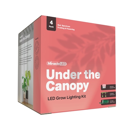 Miracle Led 2-Socket Under the Canopy Red Spectrum Grow Light Kit - 9W Replace 100W Grow Bulbs w/Timer, 4PK 801537